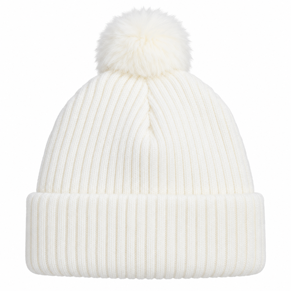 Witte muts met pompon – Personaliseer met naam of logo