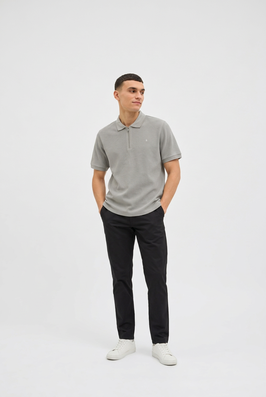 JACK & JONES August Zip Polo – Unisex Poloshirt met Rits