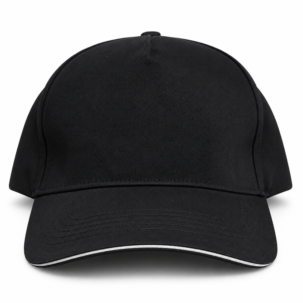Zwarte cap met witte bies – Bedrukken of borduren