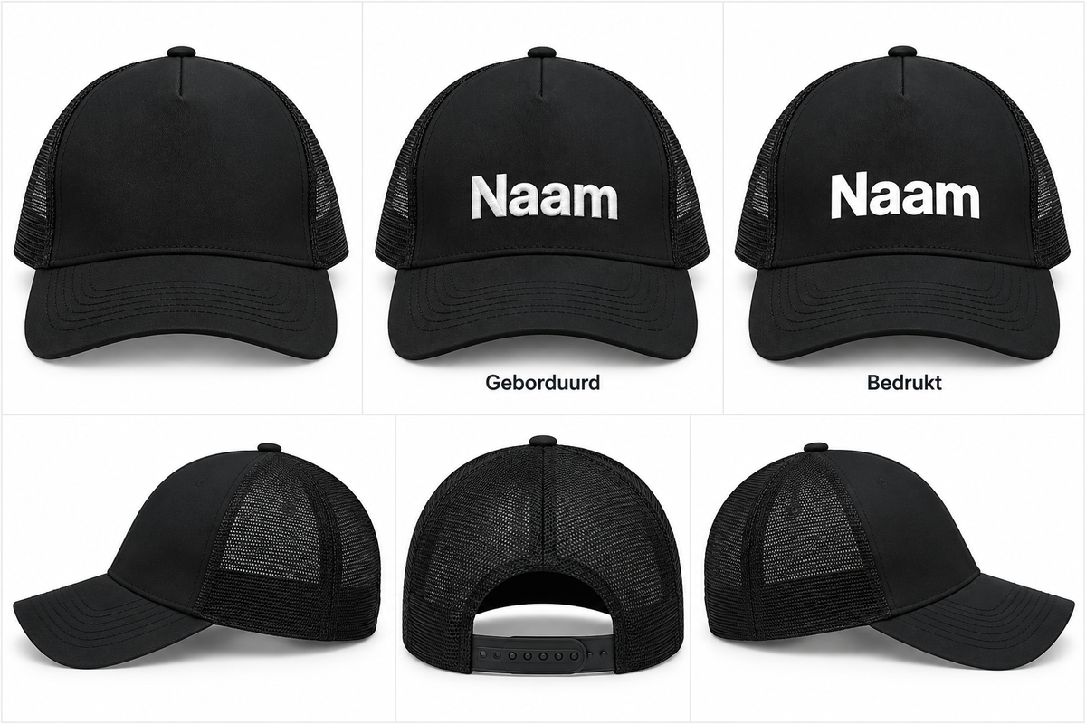 Zwarte Trucker Cap – Bedrukken of Borduren met Naam of Logo